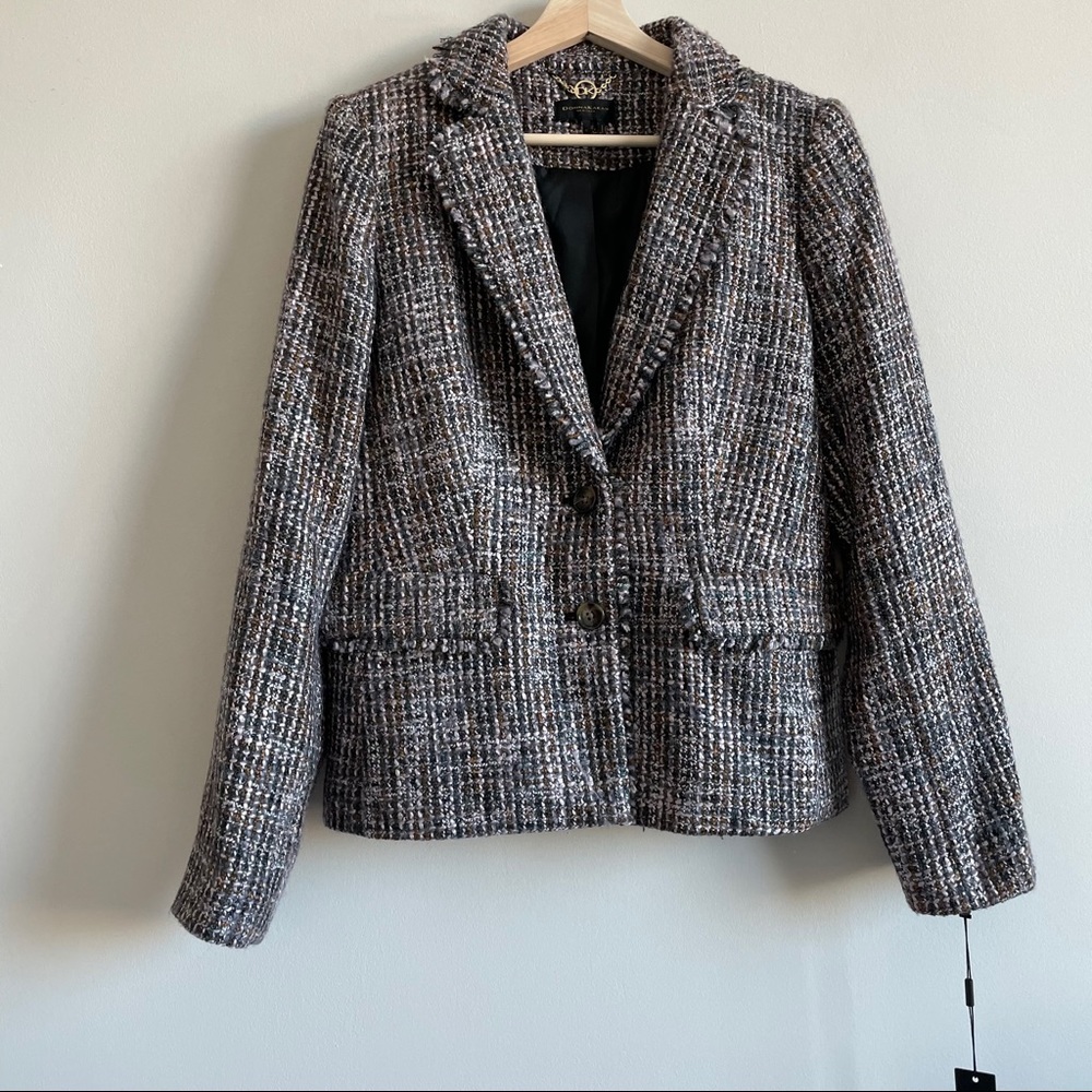 Donna Karan Tweed Fringe Pocket Jacket